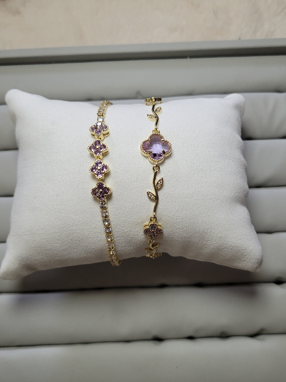 Gold-Tone Purple Flower Crystal Bracelet Set